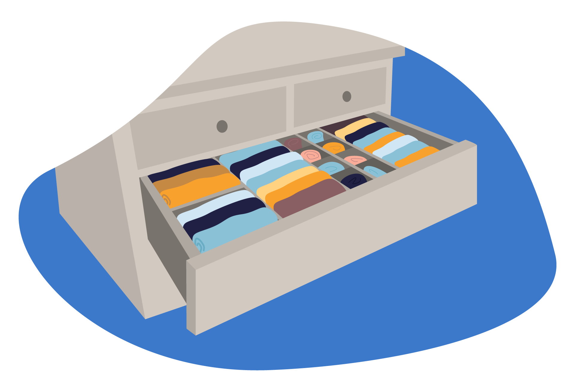 Armário com arrumação de roupa em gaveta aberta